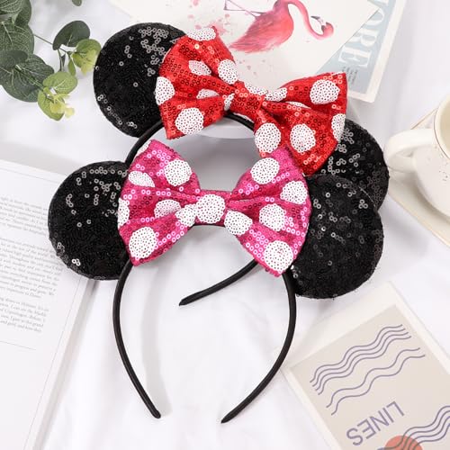 Image of DRESHOW Mouse Ears Bow Headbands Glitter Party Decoration Cosplay Costume for Women