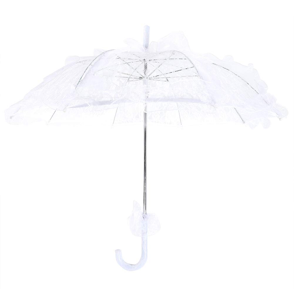 Sixx Lace Parasol Umbrella for Wedding Photography, Dancing Parties - Cotton Bridal Prop, Kids Gift (White)