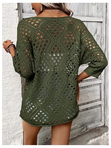 Image of Verdusa Women's Crochet Beach Summer Sweater 3 /4 Length Sleeve Boho Off The Shoulder Tops