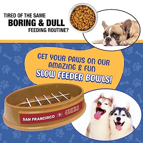 Image of NFL Super-Bowl 49ERS Slow Feeder Dog & Cat Bowl. Football Design for Healthy Digestion. Non-Slip for Large & Small Pets