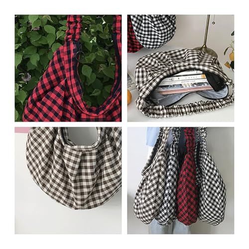 Checkered Crossbody Bag Gingham Dumpling Bag Grid Crescent Shoulder Bags Plaid Hobo Handbag Retro Checkered Alt Slouchy Purse4
