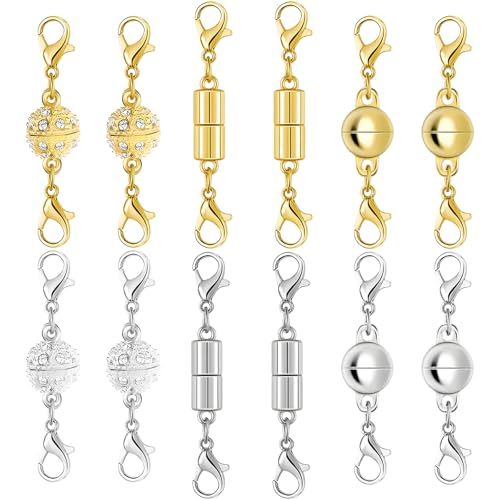 Synuks Magnetic Necklace Clasps and Closures with Lobster Clasp Gold & Silver Magnetic Jewelry Clasps Helper for Necklace Extender Bracelets and Jewelry