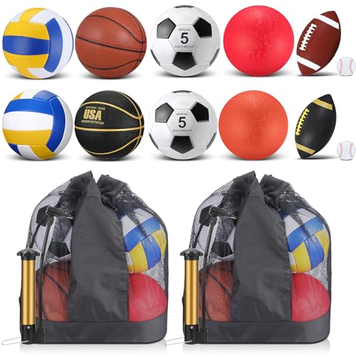 Deekin 12 Pcs Assorted Sport Ball Set Official Size Basketball Fo...