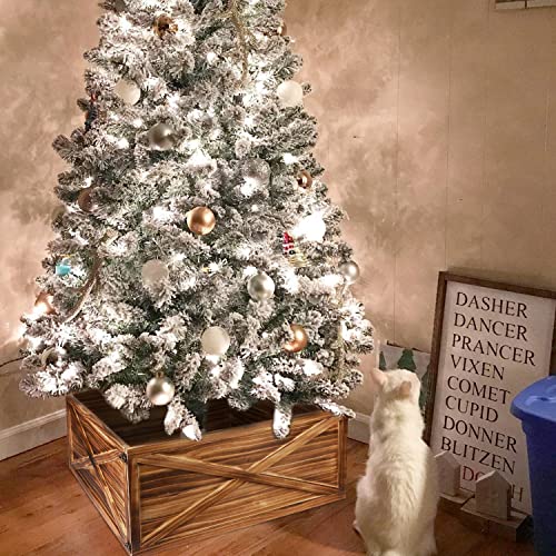 Blissun Natural Wooden Tree Collar, Christmas Tree Collar Box, Farmhouse Rustic Tree Skirt, Xmas Tree Stand Base Cover For Christmas Trees Decoration, 26" #TOP5