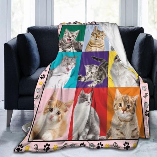 Cute Cat Blanket Gifts for Women Girls, Funny Cartoon Kitten Plush Throw Blanket Soft Cozy Flannel Cat Lover Decor Gifts for Kids Teens Sofa Bed Couch 50"x60" - Image 2
