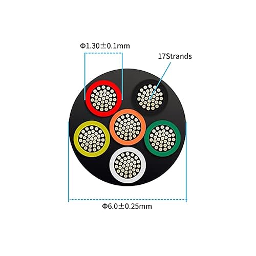 Miniatura 10 de Cable eléctrico de calibre 22 y 5 conductores de 50 pies, UL 2464 22 AWG 5 cables de cobre estañado PVC trenzado de 225 núcleos para iluminación