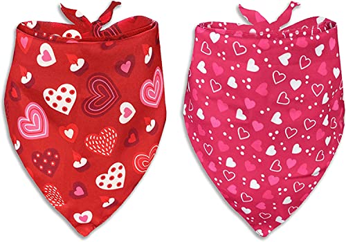 Pohshido 2 Pack Valentine's Dog Bandana, Holiday Cat Bandana Scarfs for Small Medium Large Dogs Cats Pet Puppies (Candy Hearts-Small)