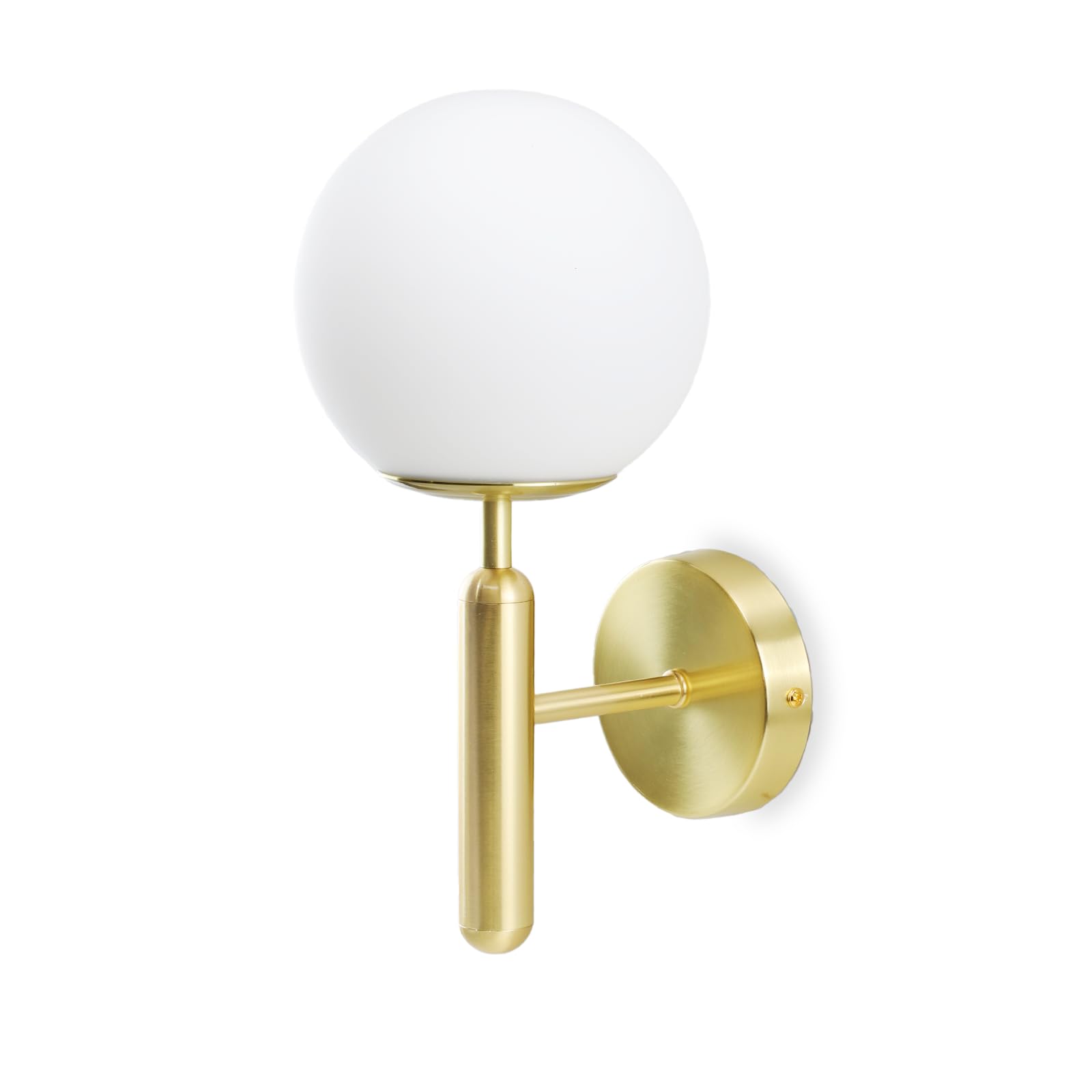 Alpinaluz Aplique de Pared de Aluminio con Pantalla de Bola de Cristal Opaco Blanco, Portalámpara Dorado E27, Estilo Moderno para Salón, Comedor, Mesita de Noche