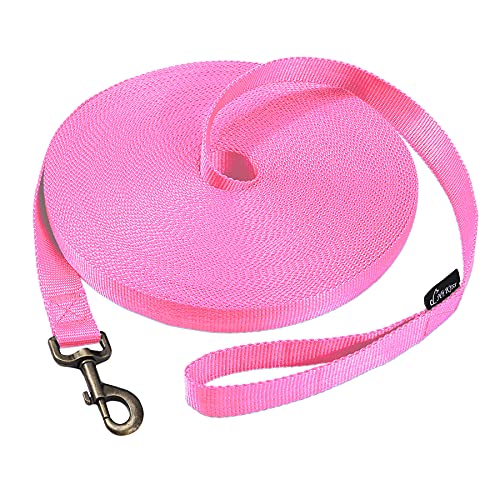 Image of HIKISS Long Dog Leash Obedience Recall Training Agility Lead with Thickening Material for Large Dog - 15ft 20ft 30ft 50ft 100ft Training Leash(Pink 50ft)