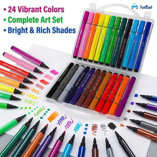 Image of FunBlast Washable Watercolor Pens Set - Colouring Kit Art Markers Colour Sketch Pens Set Kids Artists Sketching Drawing Materials Craft Supplies Return Gift (24 watercolor pen set)