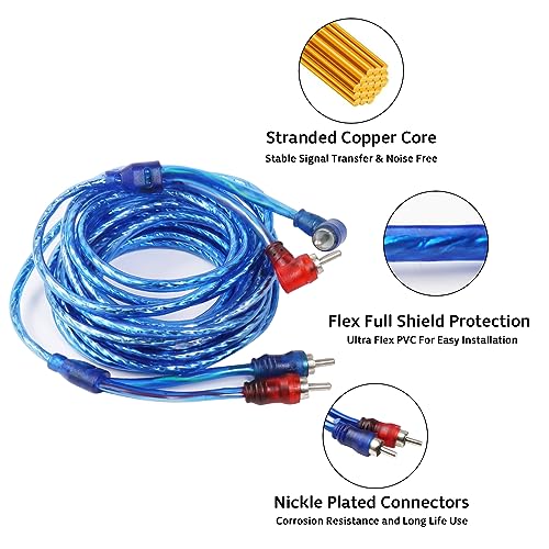 HBU 12 Gauge Amplifier Wiring Kit - 12 AWG Car Audio Complete Amp Install Kit with RCA Interconnect Cables & 60A AGU Inline Fuse - Truck, Boat, Trailer Radio Circuit Protection
