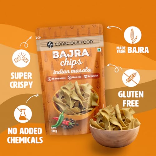 Image of Conscious Food Bajra Chips | 50g | Light & Crispy Millet Snack | Made with Natural Bajra & Spices | Gluten-Free & Cholesterol-Free | Rich in Nutrients |