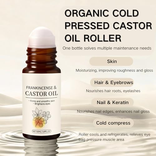Frankincense and Castor Oil Rose Quartz Roller, Organic Castor Oil Cold- Pressed, Organic Castor Oil Roll On Face & Body, Firms, Smooths Skin, Reduces Wrinkles, Dark Circles & Puffiness - Image 3