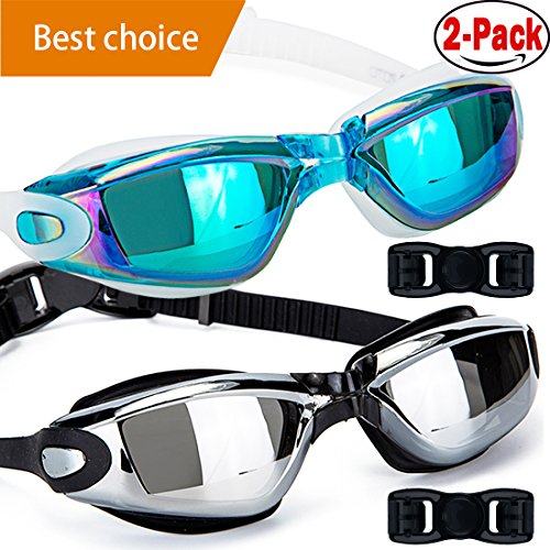 HOOLRO Swim Goggles, Pack of 2, Swimming Goggles,Swim Goggles for Adult Men Women Youth Kids Child, Anti Fog UV Protection Lenses Black Blue By