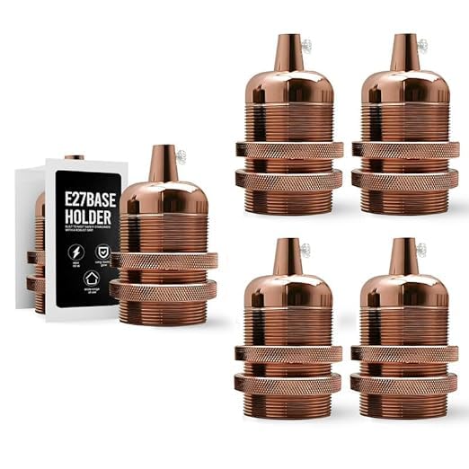 DC VOLTAGE Vintage E27 Lamp Socket Pendant Light Fixture,Metal Heat Resistant Industrial Lamp Holder for Living Room, Kitchen & Home Decor - 1Pcs (Copper) (RO 5Pcs)
