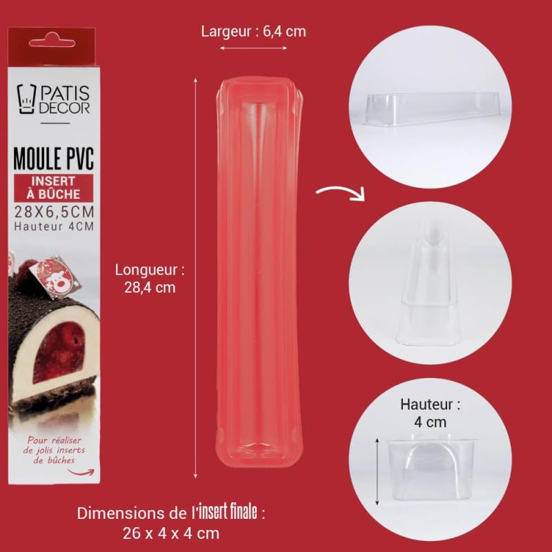 Kit pour bûche de Noël avec moule en acier inoxydable et 2 inserts en PVC