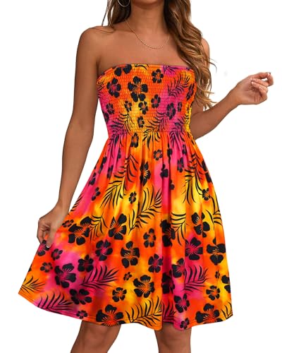 Image of elescat Summer Dresses for Women 2026 Strapless Casual Beach Cover Ups Tube Top Sundress