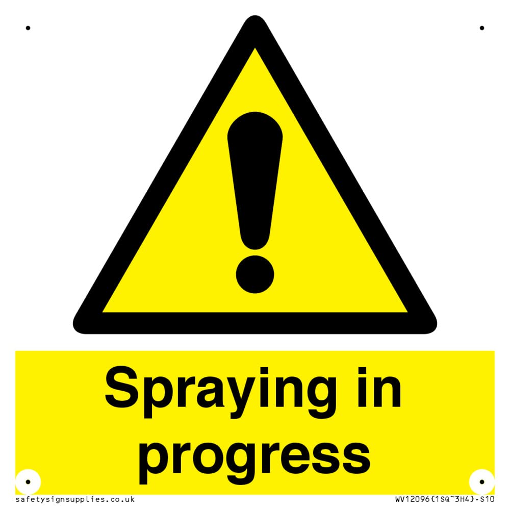 Spraying in progress Sign - 100x100mm - S10, Yellow/White