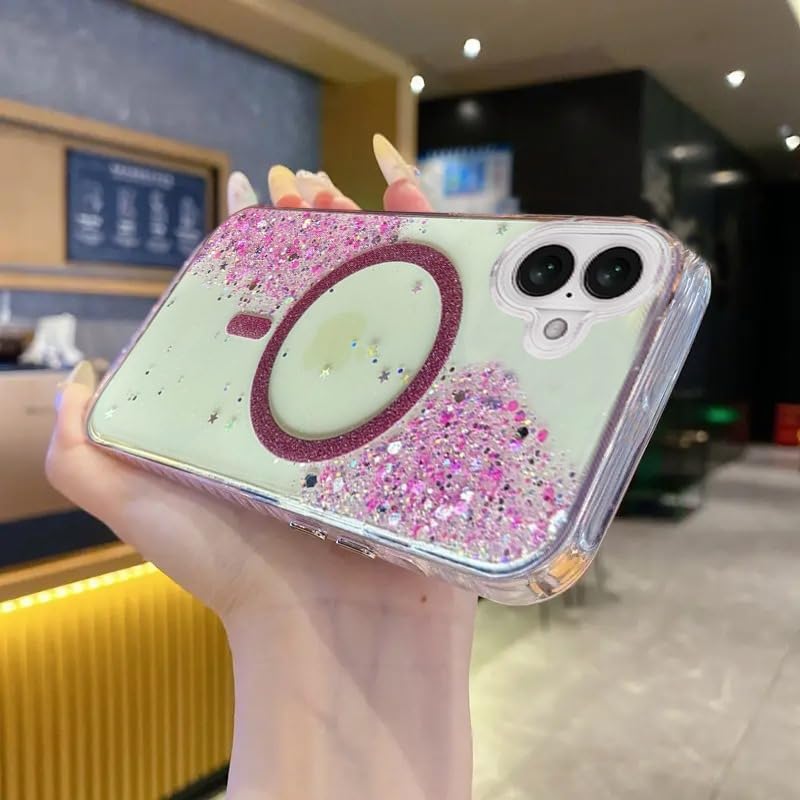 Image of mobistyle Glitter Cover Case for iPhone 16 | 6.1-Inch Compatible with Mag-Safe, Shiny Cute Bling Sparkle for Women and Girls Phone Cover iPhone 16 (Pink)