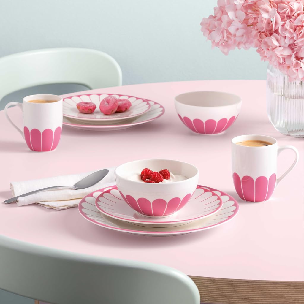 Villeroy & Boch Fleur cassis Müslischalen 4er Set, 14 cm, Schale für Müsli, Joghurt & Snacks, Bowl, Kleine Bol Schüssel, Blumenmuster, Spülmaschinenfest & Mikrowellensicher, Premium Porzellan, Pink