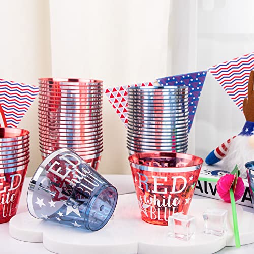 Supernal 50Pcs Patriotic Plastic Cups,8Oz Plastic Cups For Independence Day,4Th Of July Star Cups, Red&White And Blue Plastic Cups Tableware Supplies,Patriotic Party Favors #TOP4