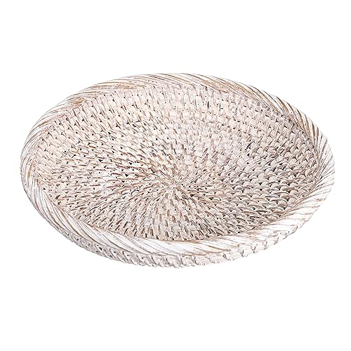Hipiwe Small Key Basket Bowl for Entryway 7.6Inch Round Woven Wicker Basket Fruit Serving Tray Woven Basket Wall Decor, Rattan Organizer Basket for Keys Wallet Cell Phone, Whitewash USSN202307ZKT