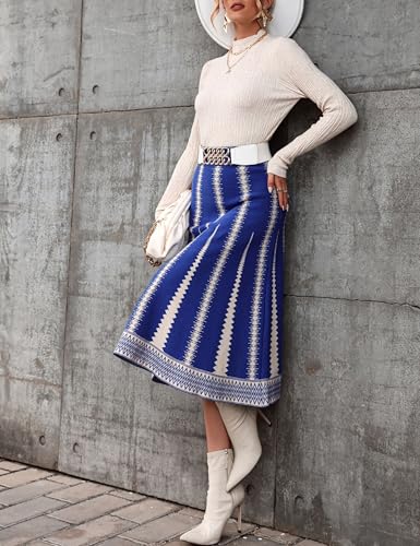 Tanming Womens Casual Knit Skirt High Elastic Waist A line Aztec Midi Skirts Vocation Outfits3