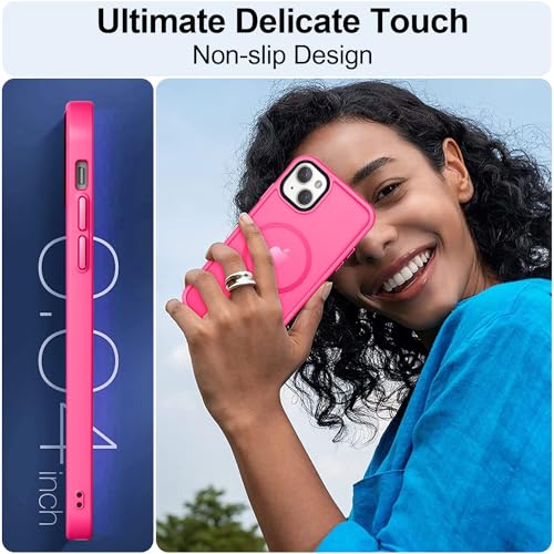 Image of MOCCA Strong Magnetic for iPhone 13 Case, [Compatible with Magsafe][Screen Protector+Camera Lens Protector] Translucent Matte Back Slim Shockproof Case for iPhone 13 Phone Case 6.1 inch, Hot Pink