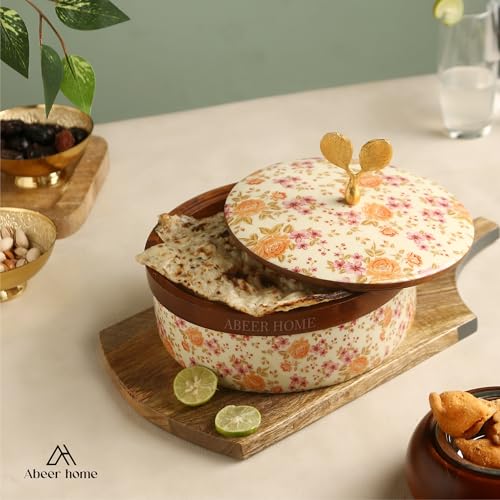 Image of Handcrafted Premium Wooden Roti Casserole, Roti box, Chapati Box, Hotpot roti box, Roti Dabba, Wooden Roti box with Gold Embossed Butterfly Knob(9x9x4 Inch)