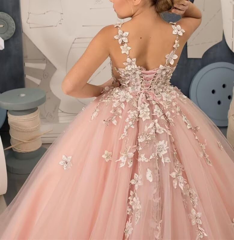 Tulle Flower Girl Dress Lace Appliques First Communion Dress for Girls Ball Gown Dress4