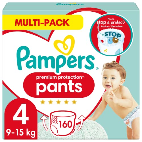 Pampers Couches-Culottes Taille 4 (9-15 kg), Premium Protection, 160 Couches-Culottes Bébé, Multi Pack, Notre N°1 Pour La Protection Des Peaux Sensibles