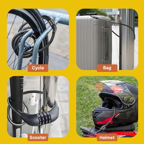 Image of Securo Advance Keyless Universal Combination Cable Chain Helmet Lock for Bike Cycle Bicycle Luggage Strong Steel Wire Number Password Lock for Travel Train Motorcycle Daily Security Use