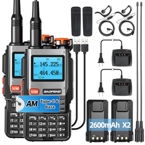 Ham Radio BAOFENG Radio Handheld Long Range Walkie Talkies NOAA Emergency Weather Receiver Two Way Radio Full Kit K61 with USB-C Charger Rechargeable 2600mAh Battery for Hiking Hunting Camping,2 Pack
