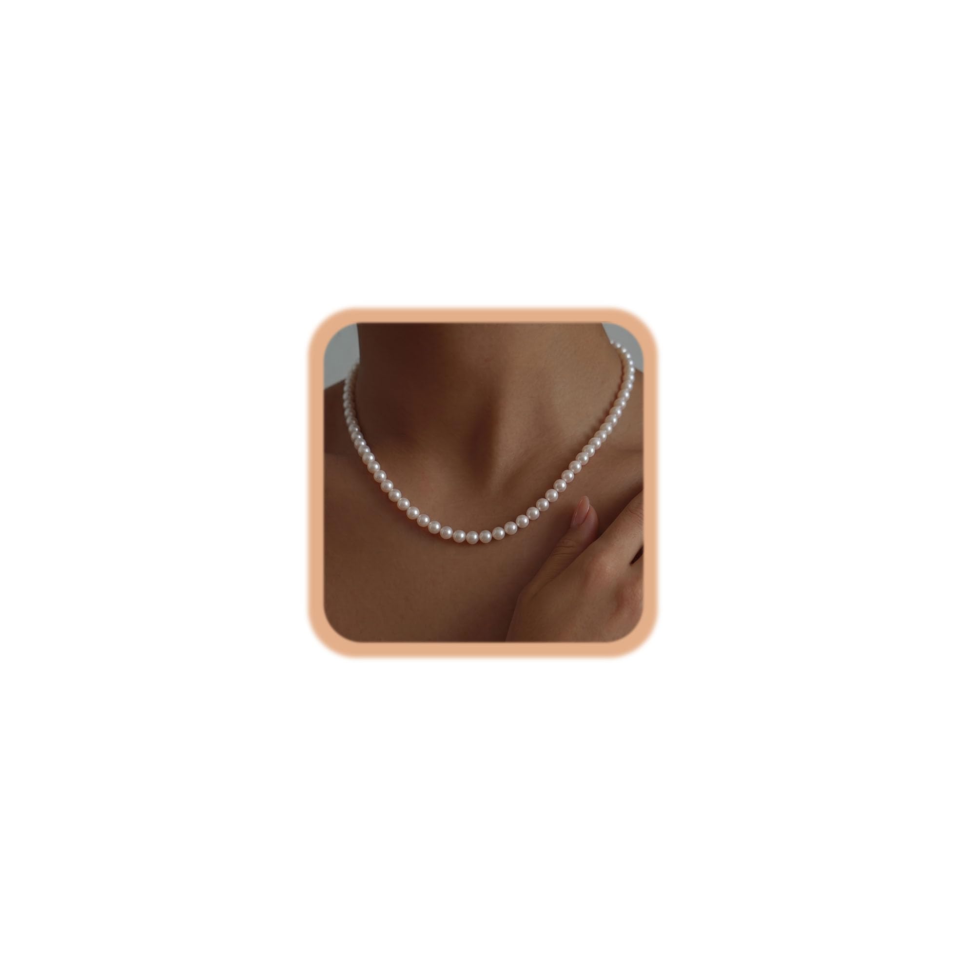 Rumgey Pearl Necklace for Women, 6MM/4MM Dainty Round Imitation Pearl Choker Necklaces Pearl Necklace Dainty Gold Necklace for Women Gifts for Wedding Bridesmaid Jewelry Gift
