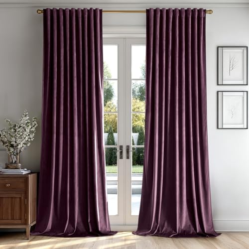 MIULEE Dark Purple Velvet Curtains 84 inches - Luxury Blackout Curtains for Bedroom Living Room Thermal Insulated Super Soft Window Drapes Rod Pocket & Back Tab W52 x L84 inches 2 Panels
