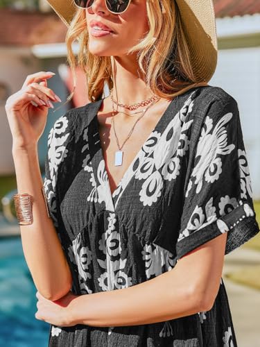 Image of CUPSHE Women Ruffle Floral Summer Dresses 2025 V Neck Short Sleeve Smocked High Waist Casual Beach Holiday Mini Dress