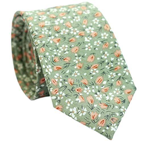 Image of BELLUNO Men's Cotton Floral Skinny Tie, 2.5 inch Width, with Gift Box