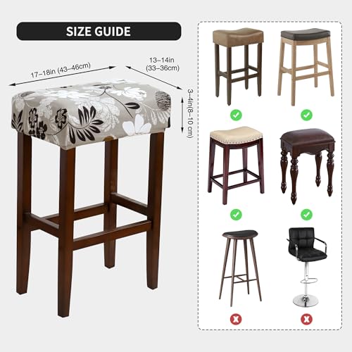 Image of Waterproof Bar Stool Covers Rectangle Set of 2 Stretch Floral Backless Barstool Chair Covers Rectangular Washable