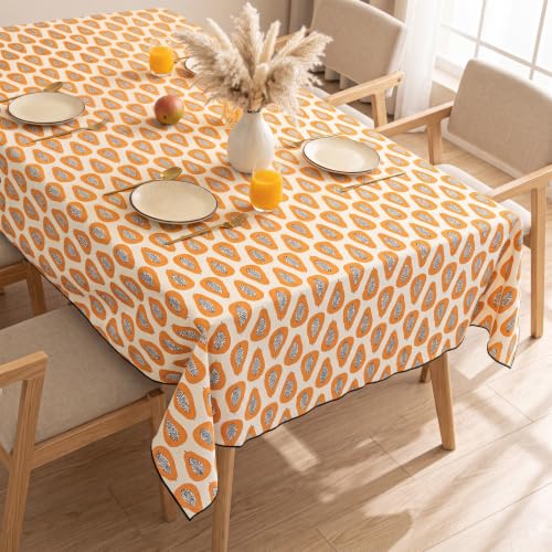Image of R home Papaya Print Table Cover | 100% Cotton | 140 x 225 cm (56 x 90 Inch) | Decorative Table Cover with Peko Border | Perfect for 6-8 Seater Dining Tables | Indoor & Outdoor Use