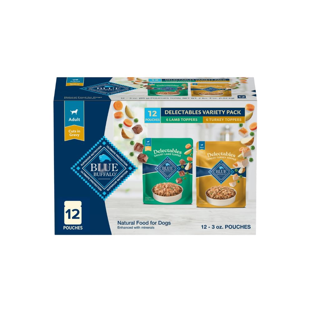 Delectables Natural Wet Dog Food Topper Variety Pack, Lamb & Turkey Dinner - Easy-to-Open, Perfectly Portioned Pouches Make Serving Delectables Extra Convenient