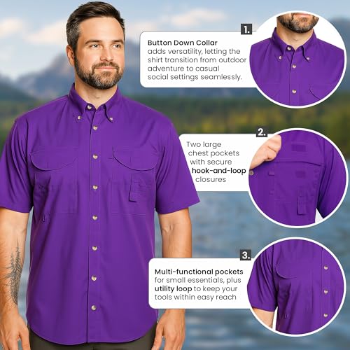 Men's Short Sleeve Fishing Button Down Shirt, Breathable Outdoors Casual Lightweight Shirt3
