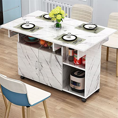 NIUYAO Folding Dining Table, Versatile Rectangular Drop Leaf Table with 4 Wheels 5 Storage Racks Space Saving for Dining Room Kitchen Leisure Coffee Table -White 47.2" L x 27.5" W x 29.5" H NIUYAO Folding Dining Table, Versatile Rectangular Drop Leaf Table with 4 Wheels 5 Storage Racks Space Saving for Dining Room Kitchen Leisure Coffee Table -White 47.2" L x 27.5" W x 29.5" H