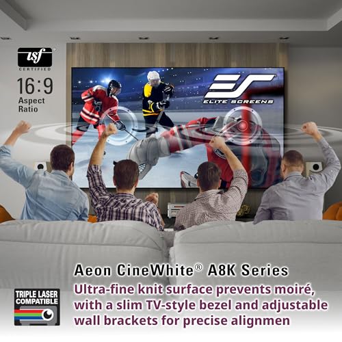 Image of Elite Screens Aeon CineWhite A8K, 123 inch Diag, 16:9 Aspect Ratio, ISF Certified 8K Ultra HD Home Theater Fixed Frame Edge Free Projection Sound Transparent Perforated Weaved Screen, AR123H-A8K
