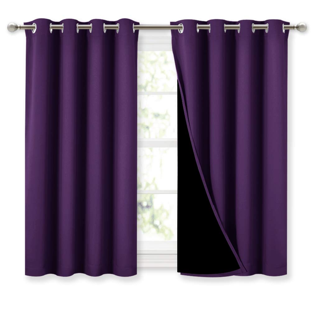 NICETOWN Kitchen Full Blackout Curtain Panels, Super Thick and Soft Insulated Window Covers, 100% Blackout Draperies with Black Backing for Cafe Window (Royal Purple, Set of 2 PCs, 52 by 45-inch)