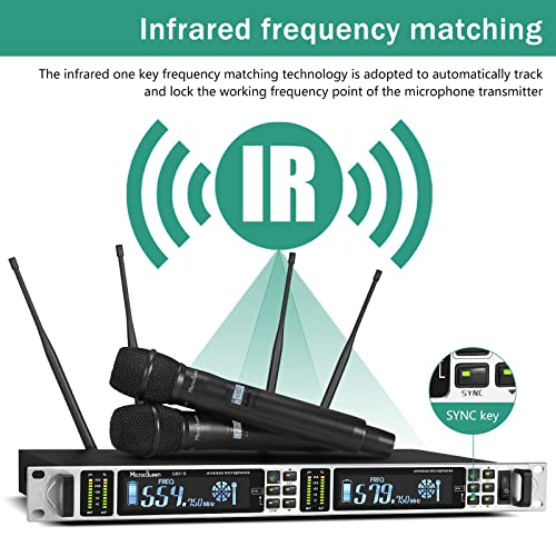 Uhf Wireless Microphone System,Dual Channel With 2 Metal Handheld Microphones,200 Channels Alternative Frequency,500Ft Working Distance,Ideal For Karaoke,Meeting,Party,Church,Wedding #TOP3