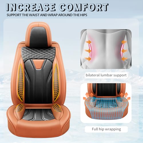 Image of Car Seat Covers Compatible with Chevy Equinox 2011-2026, Premium Leather Breathable, Wear Resistant, Airbag Compatible, All-Weather Protection & Full Coverage, 2 Front Seat Orange&Black