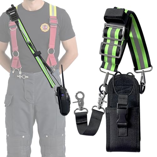 Firefighter Radio Strap and Holder Adjustable Reflective Shoulder Strap with Holster for EMT Police Construction 2-Way Radio Durable Gear Accessory