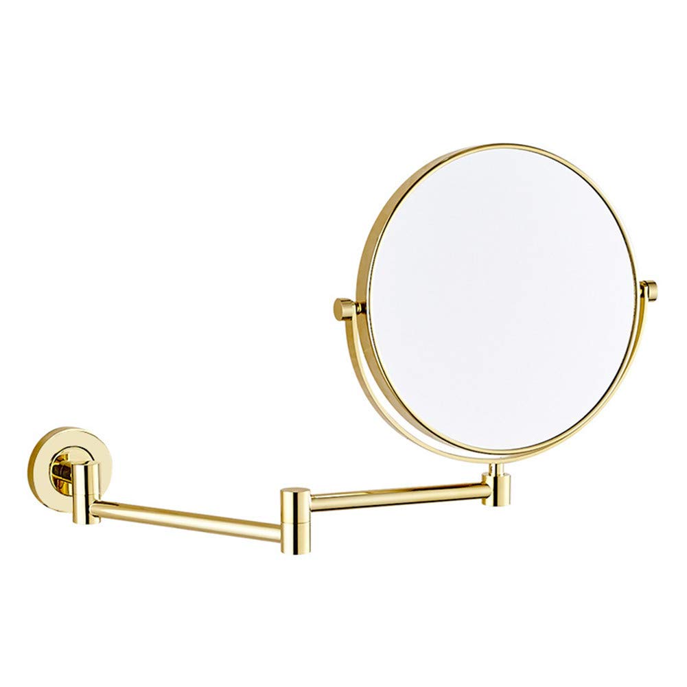Espejo de maquillaje Montaje en pared, giratorio de 360° Extensible Aumento de 3X Espejo de baño de Doble Cara Espejo de belleza de Forma Redonda plegable, Chrome_8inch (Gold 8inch)