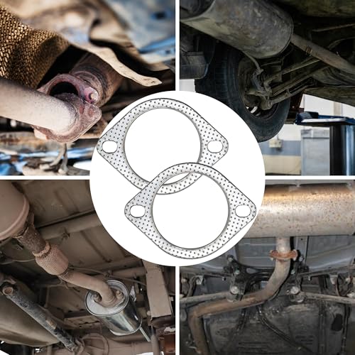 Image of 3 Inch 2 Bolt Exhaust Gasket for Muffler Flange Manifold High Temperature Graphite w /Fire Ring 77mm ID 2 Pcs