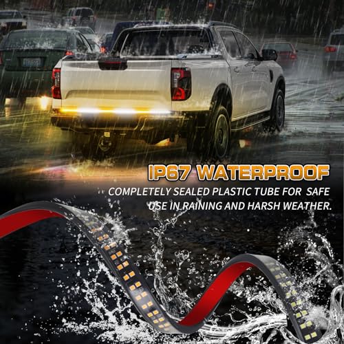 Image of XRIDONSEN 48 inch 288 LED Tailgate Strobe Lights Rear Emergency Lights | Amber White Flashing Warning Hazard Caution Safety Light Strip for Tow Plow Trucks Construction Vehicles Pickup Trailer